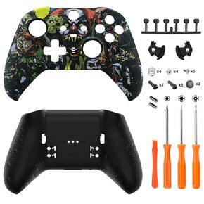 eXtremeRate Scary Party Patterned Faceplate Shell + Textured Black Bottom Shell for Xbox Elite Series 2, Elite Series 2 Core Controller - Wood Grain