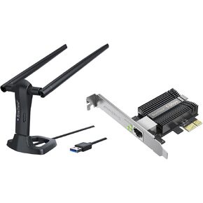 BrosTrend 5Gb PCIe Network Card, PCIe Ethernet Card w/Extra Low-Profile, PCI Express NIC + AC1200 Linux USB WiFi Adapter Long Range, Compatible with Ubuntu Mint Debian... Dual Band, 2 X 5dBi Antennas