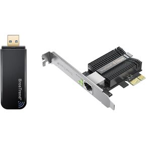 BrosTrend 5Gb PCIe Network Card, PCIe Ethernet Card with Extra Low-Profile, PCI Express Network Adapter for PC + 1200Mbps USB WiFi Adapter for Desktop PC Laptop, Wireless Adapter Dual Band 5GHz 2.4GHz