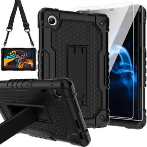 for TCL Tab 8 V/TCL AT&T Tab 8 SE (6048E) Tablet Case with Screen Protector,Soft Silicone Rubber Heavy Duty Hybrid Had Back Shell Protection Build in Kickstand (Red/Black/1 PC)
