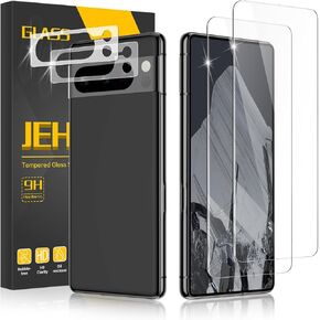 [2+2 Pack] Google Pixel 8 Pro Screen Protector + Camera Lens Protector 6.7 Inch, [Fingerprint Unlock] [Anti-Scratch] [Case Friendly] [Bubble Free]