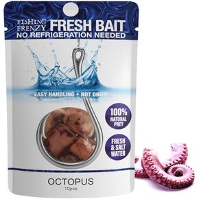 Naturally Preserved Fishing Bait – 2-Year Shelf-Stable, Ideal for Freshwater & Saltwater Fishing, Octopus 10pcs