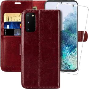 MONASAY Wallet Case Fit for Samsung Galaxy S20 5G, 6.2 inch, [Screen Protector Included] Flip Leather Cell Phone Cover with RFID Blocking Credit Card Holder, Burgundy