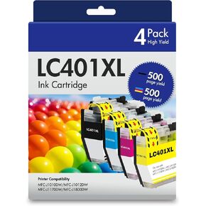 LC401 MFC-J1010DW LC401XL Ink Cartridges for Brother Printer LC 401 401XL for MFC-J1010DW MFC-J1170DW MFC-J1012DW MFC-J1800DW MFC J1010DW - 4 Pack High Yields Black Cyan Magenta Yellow