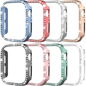 8 Pack Case for Apple Watch Series 10 46mm, Glitter Diamond Glossy Bumper, Bling Rhinestone Hard PC Protective Cover for Women Girl Compatible with iWatch S10 46mm Accessories
