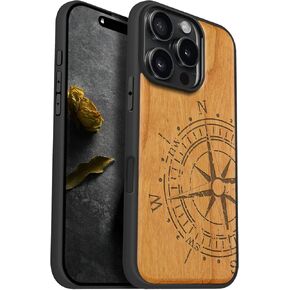 Carveit Magnetic Wooden Case for iPhone 16 Pro Case, Wood Artisan Engraved & Black Soft TPU Shockproof Cover, Compatible with MagSafe Wireless Chargers (American Flag) Blackwood