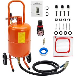 10 Gallon Sand Blasting Machine, 125 Psi Pressure Air Sand Blasting Kit w/4 Ceramic Nozzles & Oil-Water Separator, Portable Abrasive Blaster for Stain Removal Paint, Orange