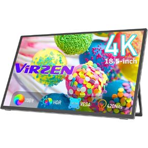 4K 18.5 Inches Portable Monitor Super Thin Portable Display Screen 3840 x 2160 Type-C HDMI HDR Travel External Monitor with VESA Kickstand for PS5 Switch Xbox Laptop Desktop Phone