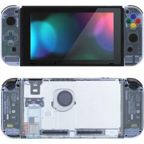 eXtremeRate Back Plate for Nintendo Switch Console, NS Joycon Housing Shell (D-Pad Version) with Colorful Buttons, DIY Replacement Shell for Nintendo Switch - Clear Glacier Blue