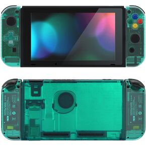 eXtremeRate Back Plate for Nintendo Switch Console, NS Joycon Housing Shell (D-Pad Version) with Colorful Buttons, DIY Replacement Shell for Nintendo Switch - Clear Emerald Green
