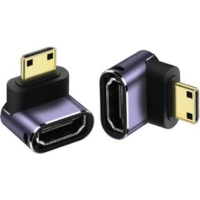 PNGKNYOCN 8K Mini HDMI to HDMI Adapter,2 Pack 48Gbps 2.1 Version Mini HDMI Male to HDMI Female Converter Adapter with LED Light,Support 8K@60Hz, 4K@120Hz, HDR, eARC（Upward Angle ）
