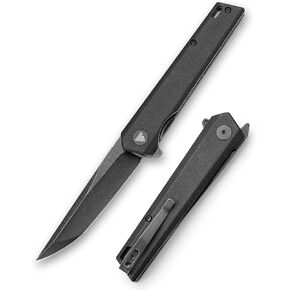 Folding Pocke Knife with Clip, Camping EDC Knife with Front and Flipper opener,3.58" Japanese Tanto Blade & Micarta Handle，Unique Tool Gift for Outdoor Hiking Men Women，Equ-04B