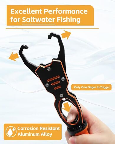 Fish Lip Gripper - 12.4" Aluminum Alloy Fish Grabber, Corrosion-Resistant Fish Holder for Saltwater, Max. 40lbs Scale with Non-retraction Jaws, Fishing Gear in Saudi Arabia