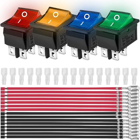 3PCS Rocker Toggle Switch AC 16A 250V/20A 125V DPST 4 Pins 2 Position ON/Off Yellow LED Yellow Illuminated Boat KCD4 Snap in Square Switch 12 PCS Terminal Wire Sheath (6.3mm/0.24inch) in Kuwait