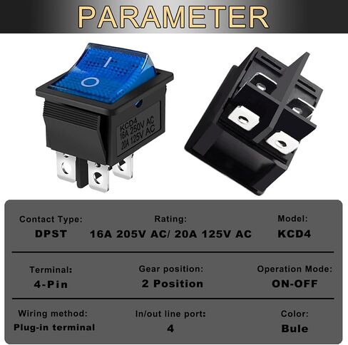 3PCS Rocker Toggle Switch AC 16A 250V/20A 125V DPST 4 Pins 2 Position ON/Off Yellow LED Yellow Illuminated Boat KCD4 Snap in Square Switch 12 PCS Terminal Wire Sheath (6.3mm/0.24inch) in Kuwait