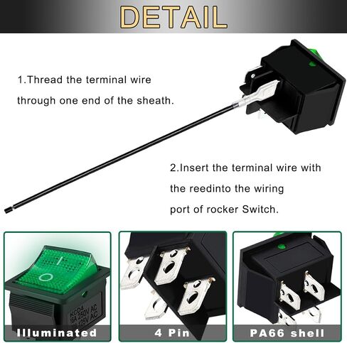 3PCS Rocker Toggle Switch AC 16A 250V/20A 125V DPST 4 Pins 2 Position ON/Off Yellow LED Yellow Illuminated Boat KCD4 Snap in Square Switch 12 PCS Terminal Wire Sheath (6.3mm/0.24inch) in Kuwait