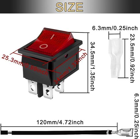 3PCS Rocker Toggle Switch AC 16A 250V/20A 125V DPST 4 Pins 2 Position ON/Off Yellow LED Yellow Illuminated Boat KCD4 Snap in Square Switch 12 PCS Terminal Wire Sheath (6.3mm/0.24inch) in Kuwait