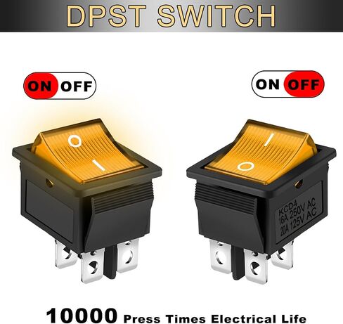 3PCS Rocker Toggle Switch AC 16A 250V/20A 125V DPST 4 Pins 2 Position ON/Off Yellow LED Yellow Illuminated Boat KCD4 Snap in Square Switch 12 PCS Terminal Wire Sheath (6.3mm/0.24inch) in Kuwait