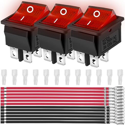 3PCS Rocker Toggle Switch AC 16A 250V/20A 125V DPST 4 Pins 2 Position ON/Off Yellow LED Yellow Illuminated Boat KCD4 Snap in Square Switch 12 PCS Terminal Wire Sheath (6.3mm/0.24inch) in Kuwait