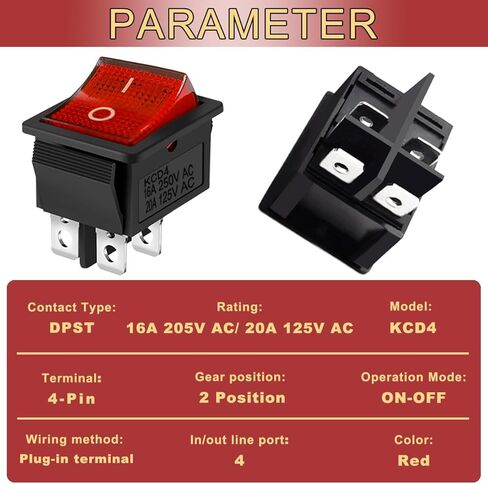 3PCS Rocker Toggle Switch AC 16A 250V/20A 125V DPST 4 Pins 2 Position ON/Off Yellow LED Yellow Illuminated Boat KCD4 Snap in Square Switch 12 PCS Terminal Wire Sheath (6.3mm/0.24inch) in Kuwait