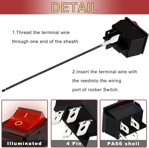 3PCS Rocker Toggle Switch AC 16A 250V/20A 125V DPST 4 Pins 2 Position ON/Off Yellow LED Yellow Illuminated Boat KCD4 Snap in Square Switch 12 PCS Terminal Wire Sheath (6.3mm/0.24inch) in Kuwait