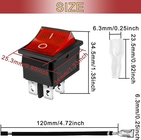 3PCS Rocker Toggle Switch AC 16A 250V/20A 125V DPST 4 Pins 2 Position ON/Off Yellow LED Yellow Illuminated Boat KCD4 Snap in Square Switch 12 PCS Terminal Wire Sheath (6.3mm/0.24inch) in Kuwait
