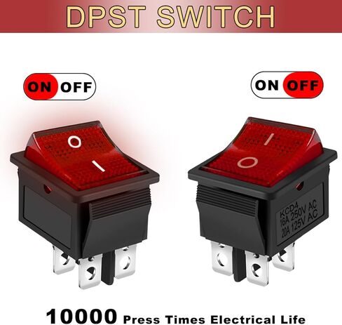 3PCS Rocker Toggle Switch AC 16A 250V/20A 125V DPST 4 Pins 2 Position ON/Off Yellow LED Yellow Illuminated Boat KCD4 Snap in Square Switch 12 PCS Terminal Wire Sheath (6.3mm/0.24inch) in Kuwait