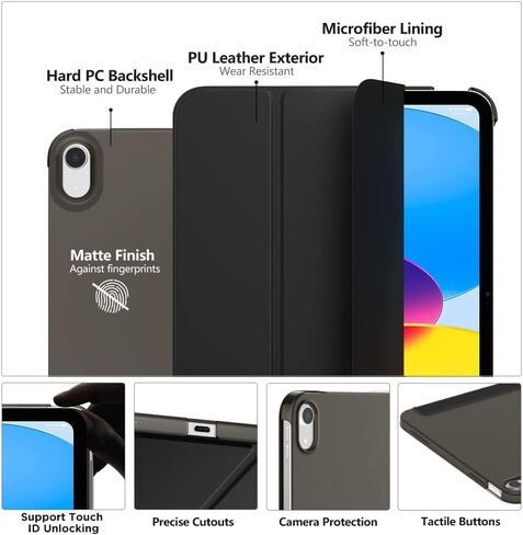 Cover for Apple iPad (A16) 11th/10th Generation (2025/2022) Cover Case, Transparent Smart case for iPad 11th/10th Gen 2025/2022 (Supports Auto Sleep Wake) with Stylus Pen, Black in Kuwait