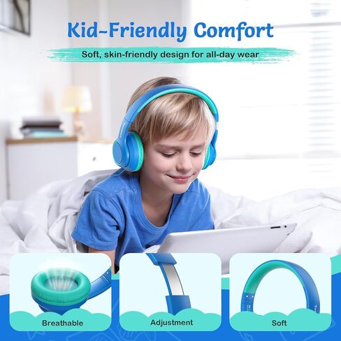 Active Noise Cancelling Headphones for Kids, 60H Playtime, Wireless Bluetooth Over-Ear Headset Built-in Microphone for Home/School/Travel/Party - Includes Portable Case in Saudi Arabia