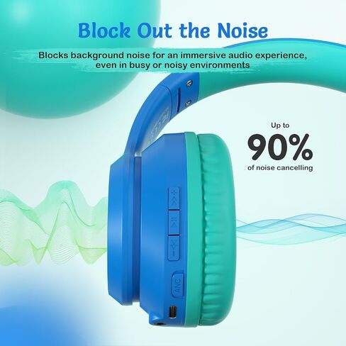 Active Noise Cancelling Headphones for Kids, 60H Playtime, Wireless Bluetooth Over-Ear Headset Built-in Microphone for Home/School/Travel/Party - Includes Portable Case in Saudi Arabia