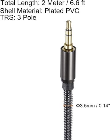 MECCANIXITY 3.5mm Aux Cable, 3.3 ft 3 Pole Nylon Braided Male to Male Audio Wire, Hi-Fi Stereo Sound Audio Wire Cord for Earphones, Smart Phones, Speakers,Black in Saudi Arabia