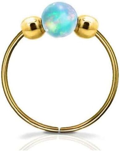 Gold Nose Ring - Opal piercing Hoop 20 gauge - Tiny Piercings Nose Rings hoop - Opal nose hoops - Thin Nose Hoop - Green opal piercing in Kuwait