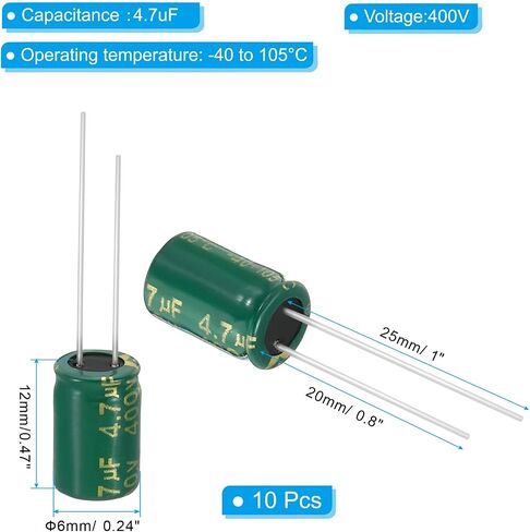 Patikil 400V 2.2UF المكثفات الكهربائية ، 10pcs 6x12mm المكثفات الكهربائية عالية التردد للترددات للتلفزيون ، شاشة LCD ، الثلاجة ، لوحات الدائرة ، الأخضر in Saudi Arabia