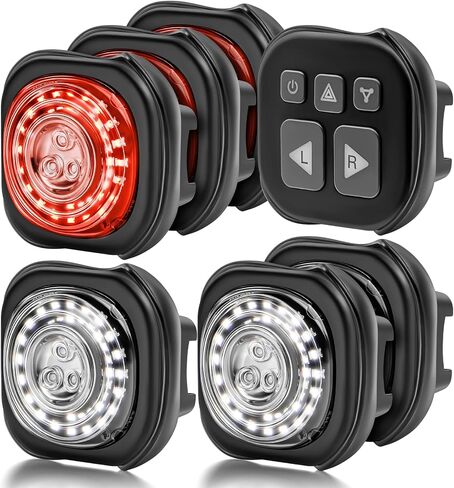 Luvan Smart Bike Light with Remote Controller - Sync Front & Rear LED Light Set, 5 Night & Daytime Mode | Turn Signals | Brake Lights, Rechargeable Bicycle Light for Night Riding, Dog, Running,Scooter in Kuwait