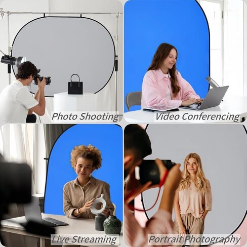 3.3 * 5 Ft Collapsible Backdrop Black White Pop Up Screen with Carrying Bag, Double Sided Foldable Backdrop Portable Background for Photography Auditions Headshots Gaming Streaming Video Calls in Kuwait