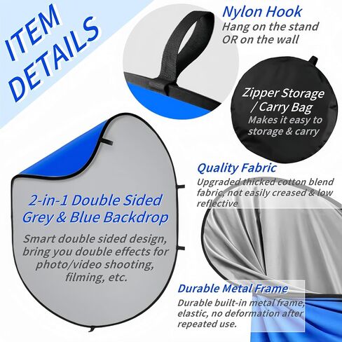 3.3 * 5 Ft Collapsible Backdrop Black White Pop Up Screen with Carrying Bag, Double Sided Foldable Backdrop Portable Background for Photography Auditions Headshots Gaming Streaming Video Calls in Kuwait
