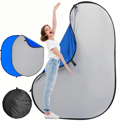 3.3 * 5 Ft Collapsible Backdrop Black White Pop Up Screen with Carrying Bag, Double Sided Foldable Backdrop Portable Background for Photography Auditions Headshots Gaming Streaming Video Calls in Kuwait