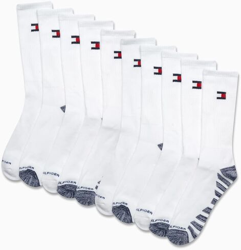 Tommy Hilfiger Men's Athletic Socks - Cushioned Crew Socks (10 Pack), Size 7-12, Navy/Grey/White in Kuwait