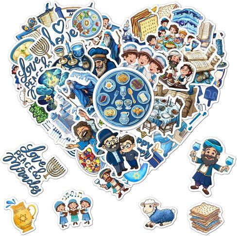 Pack 50 Pcs Cute Blue Happy Passover Stickers for Water Bottles Funny Laptop Cups Computer Scrapbooking Phone Teens Boys Adults Waterproof Aesthetic Sticker Small Vinyl Decals in Saudi Arabia