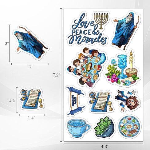 Pack 50 Pcs Cute Blue Happy Passover Stickers for Water Bottles Funny Laptop Cups Computer Scrapbooking Phone Teens Boys Adults Waterproof Aesthetic Sticker Small Vinyl Decals in Saudi Arabia