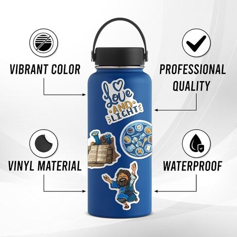 Pack 50 Pcs Cute Blue Happy Passover Stickers for Water Bottles Funny Laptop Cups Computer Scrapbooking Phone Teens Boys Adults Waterproof Aesthetic Sticker Small Vinyl Decals in Saudi Arabia