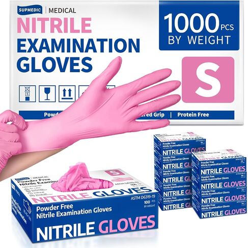 Medical Nitrile Exam Gloves, 3.5 mil Pink Powder-Free Food-Safe Disposable Glove for Cleaning Esthetician, 1000 Pcs (Large) in Kuwait