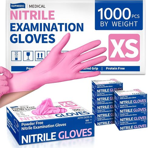 Medical Nitrile Exam Gloves, 3.5 mil Pink Powder-Free Food-Safe Disposable Glove for Cleaning Esthetician, 1000 Pcs (Large) in Kuwait