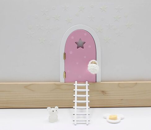 Qué Kawaii® MAGICAL Pérez mouse kit. DOOR THAT OPENS AND SHINES IN THE DARK!!! Wooden door and+crochet bag+Plate+Cheese+stars+little mouse that glows in the dark+6 certificates in Kuwait