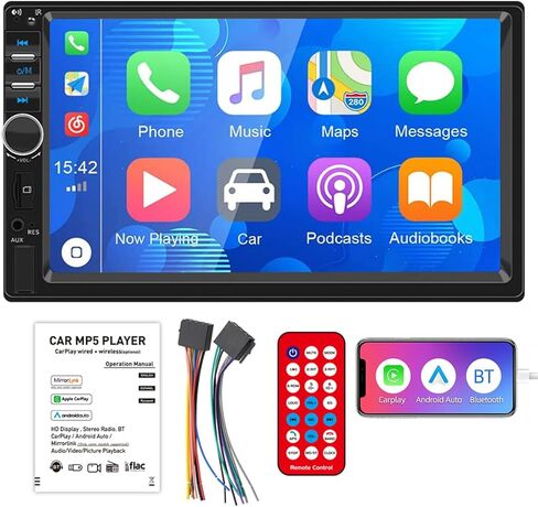 متوافق مع أجهزة Apple Carplay اللاسلكية والسلكية وستيريو السيارة Android Auto Double Din، وأجهزة استقبال راديو السيارة Android 11 مقاس 7 بوصة مع راديو FM/RDS، وبلوتوث، ووصلة مرآة، ونظام تحديد المواقع/WiFi/USB in Kuwait