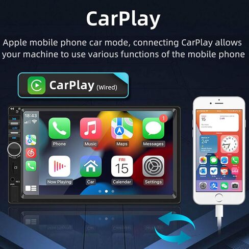 متوافق مع أجهزة Apple Carplay اللاسلكية والسلكية وستيريو السيارة Android Auto Double Din، وأجهزة استقبال راديو السيارة Android 11 مقاس 7 بوصة مع راديو FM/RDS، وبلوتوث، ووصلة مرآة، ونظام تحديد المواقع/WiFi/USB in Kuwait