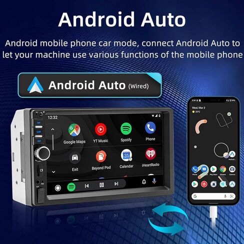 متوافق مع أجهزة Apple Carplay اللاسلكية والسلكية وستيريو السيارة Android Auto Double Din، وأجهزة استقبال راديو السيارة Android 11 مقاس 7 بوصة مع راديو FM/RDS، وبلوتوث، ووصلة مرآة، ونظام تحديد المواقع/WiFi/USB in Kuwait