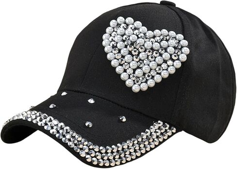 Women Girls Glitter Heartshaped Rhinestone Brim Baseball Cap Bling Hats Shiny Ponycap Trucker Hat Outdoors Sun Cap in Kuwait