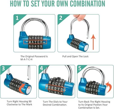 Gym Locker Lock,5 Letter Heavy Duty Alloy Padlock Password Sturdy Security Padlock-Easy to Set Your Own Keyless Resettable Combo-Red in Kuwait