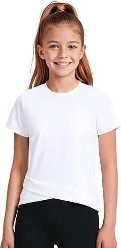 JOCMIC Girls Athletic Shirts Short Sleeve Cross Design Tshirt Yoga Gym Tee Tops for Kids in Kuwait